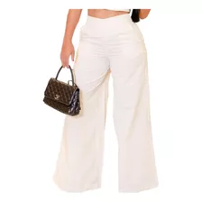 Calça Wide Leg Em Linho Feminina Pantalona Promoção