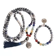 Kit Japamala 108 + Pulseira Pedras Dos 7 Chakras E Sodalita