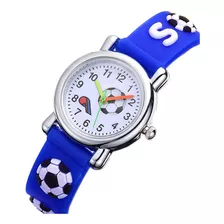 Relógio De Pulso Infantil Analógico Azul Colorido Futebol 3d