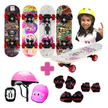 Skate Com Capacete Infantil Menina Criança Kit Proteção Rosa