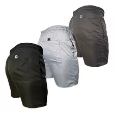 Kit 3 Shorts Masculino Tactel Liso Bermuda Mauricinho Praia