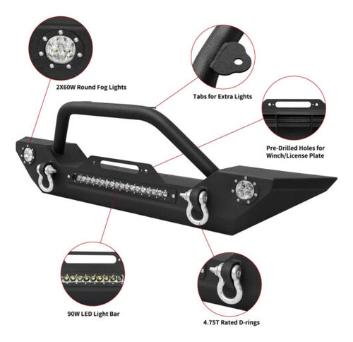 Front / Rear Bumper For 2007-2018 Jeep Wrangler Jk \u0026 Unl Eem Foto 2