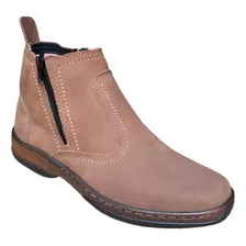 Bota Couro Nobuk 100% Original Marca Campolina Com Ziper Cor Marrom Amarelo Botina Casual Estilo Sapatenis Cano Medio 