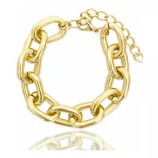 Pulseira Feminina Banhada À Ouro 10 Mls Elos Grandes 13mm 