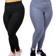 Kit 2 Calça Legging Plus Size Flocada Bolha Academia Fitness