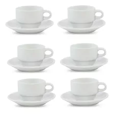 6 Tazas Blancas De Café Con Plato Apilable 100ml Porcelana 
