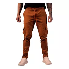 Calça Jogger Cargo Jeans Sarja Masculina Punho