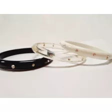 Bracelete Pulseira Acrilico Stras Kit 3pç Preto E Branco