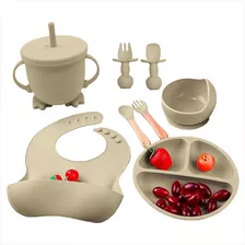 Kit Alimentação Bebe Prato Infantil Divisoria Copo Silicone