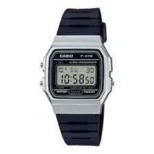 Reloj Pulsera Casio Collection F-91wg-9qdf-sc De Cuerpo Color Plateado, Digital, Para Hombre, Fondo Gris, Con Correa De Resina Color Negro, Dial Negro, Minutero/segundero Negro, Bisel Color Plateado Y