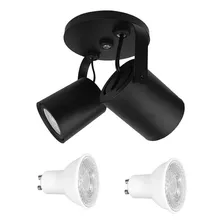 Spot Duplo Redondo + 2 Lâmpadas Dicroica Led M2290hcdlp Cor Preto