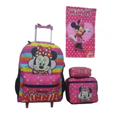 Kit Mochila Rodinha Minnie Listra Infantil Feminina + Brinde