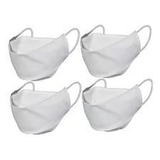 04 Mascaras De Proteção De Tricoline Dupla Camada 3d Confort Cor Branco