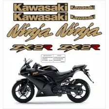Kit Adesivo Emblema Dourado Kawasaki Ninja 250r Zx-2r Preta