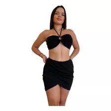 Conjunto Feminino Saia Com Cropped Com Bojo