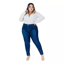 Calça Jeans Cós Alto Feminina Plus Size Skinny Elastano