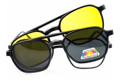 Óculos De Sol Clipon Armação 3 Em 1 Hexagonal + Case