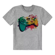 Camiseta Infantil Cinza Cza Controle Video Game Splash Color