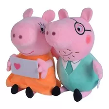 Papai E Mamãe Pig Pelúcia Família Peppa Pig 28cm Brinquedo