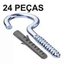 24 Parafuso Gancho Parede Zincado C/ Bucha 06mm Varal Parede