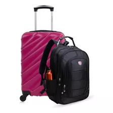 Kit Mala De Bordo Pink Havana + Mochila Infinity Swiss Move