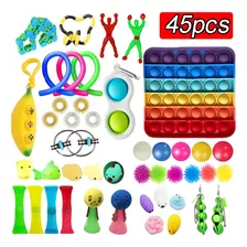 45pcs/set Fidget Push Pop It Brinquedos Sensoriais Caixa De