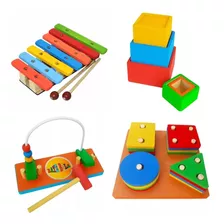 Kit Com 4 Brinquedos Pedagógicos De Madeira - Lindos!