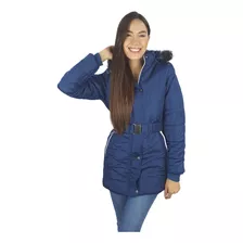 Chamarra Mujer Puffer Abrigo Cinturon Gorro Desmontable