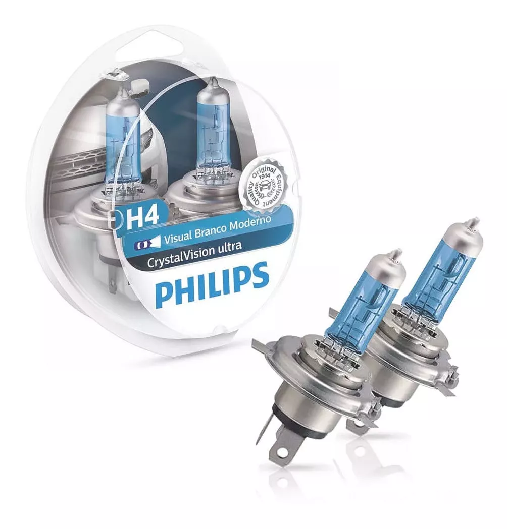 Par Lâmpada H4 Super Branca Philips Crystal Vision Ultra