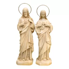 Imagem Sagrado Coração Jesus E Maria 31cm Resina Marfim