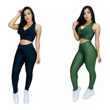 Kit 2 Conjuntos Femininos Baratos Calça E Top C/bojo Fitness