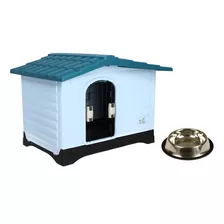 Casa De Perro Con Puerta Metálica Y Plato Razas Medianas