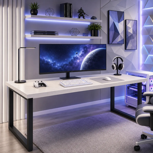 Mesa Gamer Industrial 150cm Para Computador Estrutura Em Aço Madeira
