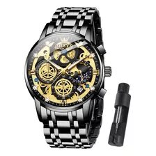 Olevs Watch Men Gold With Black Dial Stainless Steel Mens Di