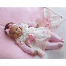 Saída Maternidade Menina Rosa Floral Com Manta - 3 Peças