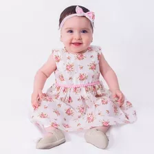 Roupa Bebê Menina Vestido Para Bebe C/ Tiara Luxo Festa