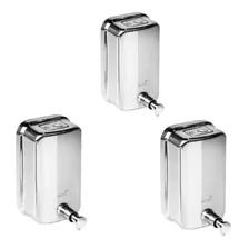  Kit 3 Saboneteiras Inox Dispenser Sabonete Liquido 500 Ml 