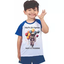 Pijama Infantil Astronauta Balões Personalizado Com Nome 