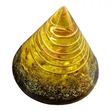 Cone De Orgonite M Amarelo Ouro Com Citrino