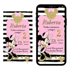 Convite Virtual Aniversário Infantil Minnie Rosa R254