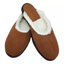 Pantufa Chinelo De Quarto Em Couro Natural Forrado 