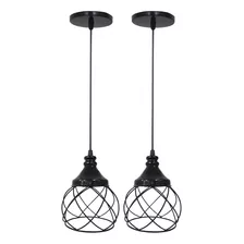 2 Pendentes Aramado Esfera Balonê Regulável Lustre Preto