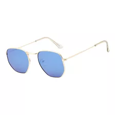 Óculos Hexagonal Feminino Masculino Moda Blogueira Azul
