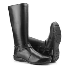 Bota Feminina Preta Couro Legítimo Casual Rasteira Moda Mz