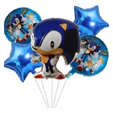 Decoração Festa Sonic 5 Balões Metalizados Infantil 65 Cm
