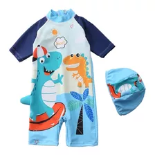 Roupa Lycra + Touca Banho Natação Praia Infantil Dinossauro 