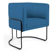 Poltrona Decorativa Base Aço Betina C-170 Veludo Azul - Domi Cor Azul-claro Desenho Do Tecido Liso