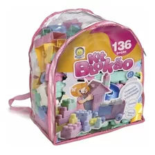 Kit Blokão Blocos Mochila Rosa 136 Peças Kitstar 81183a