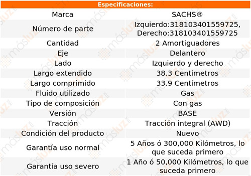 2- Amortiguadores Gas Delanteros Ml320 V6 3.2l 98/02 Sachs Foto 2