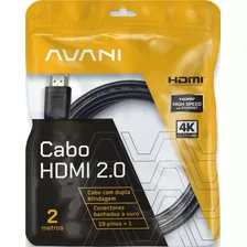 Cabo Hdmi 2m 2.0 19 Pinos Ethernet 2 Metros 4k Ultra Hd 3d